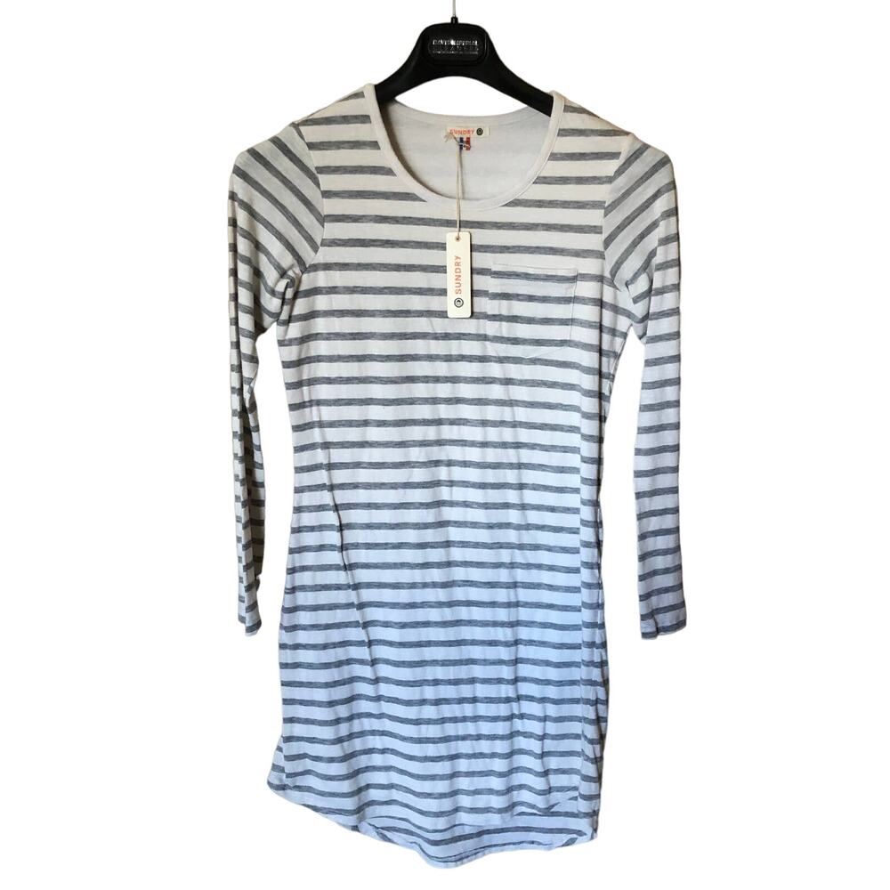 Sundry Striped Long Sleeve Dress Gray and white size 0 NEW WITH TAGS $188